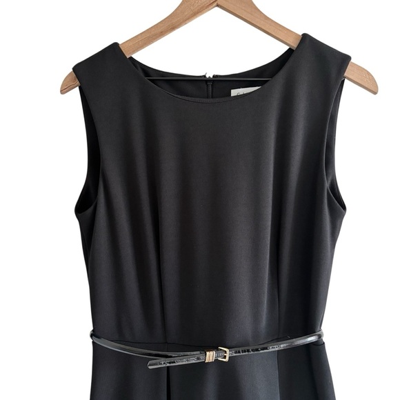 Calvin Klein Fit & Flare Dress Size 8 Office Belted Sleeveless Classic Chic - Picture 3 of 16